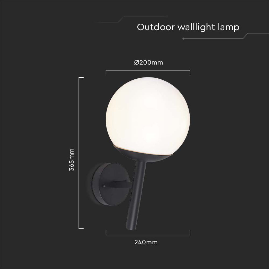 V-TAC Lampada LED da Muro con Sfera Opale e Portalampada E27 Colore Nero Opaco IP44 V-TAC Lampada LED da Muro con Sfera Opale e Portalampada E27 Colore Nero Opaco IP44